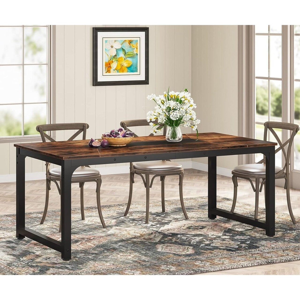 Tribesigns 71"X35.4" Industrial Dining Table Seats 6-8 Rustic Kitchen Table